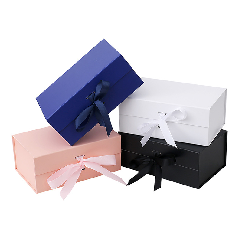 礼盒空盒批发白色大号磁铁翻盖丝带折叠盒现货通用包装盒礼品盒子