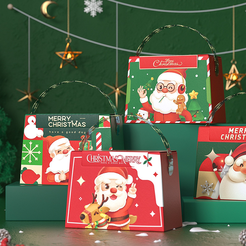 圣诞老人手拎盒外贸平安夜苹果糖果礼物包装纸盒送礼空盒批发